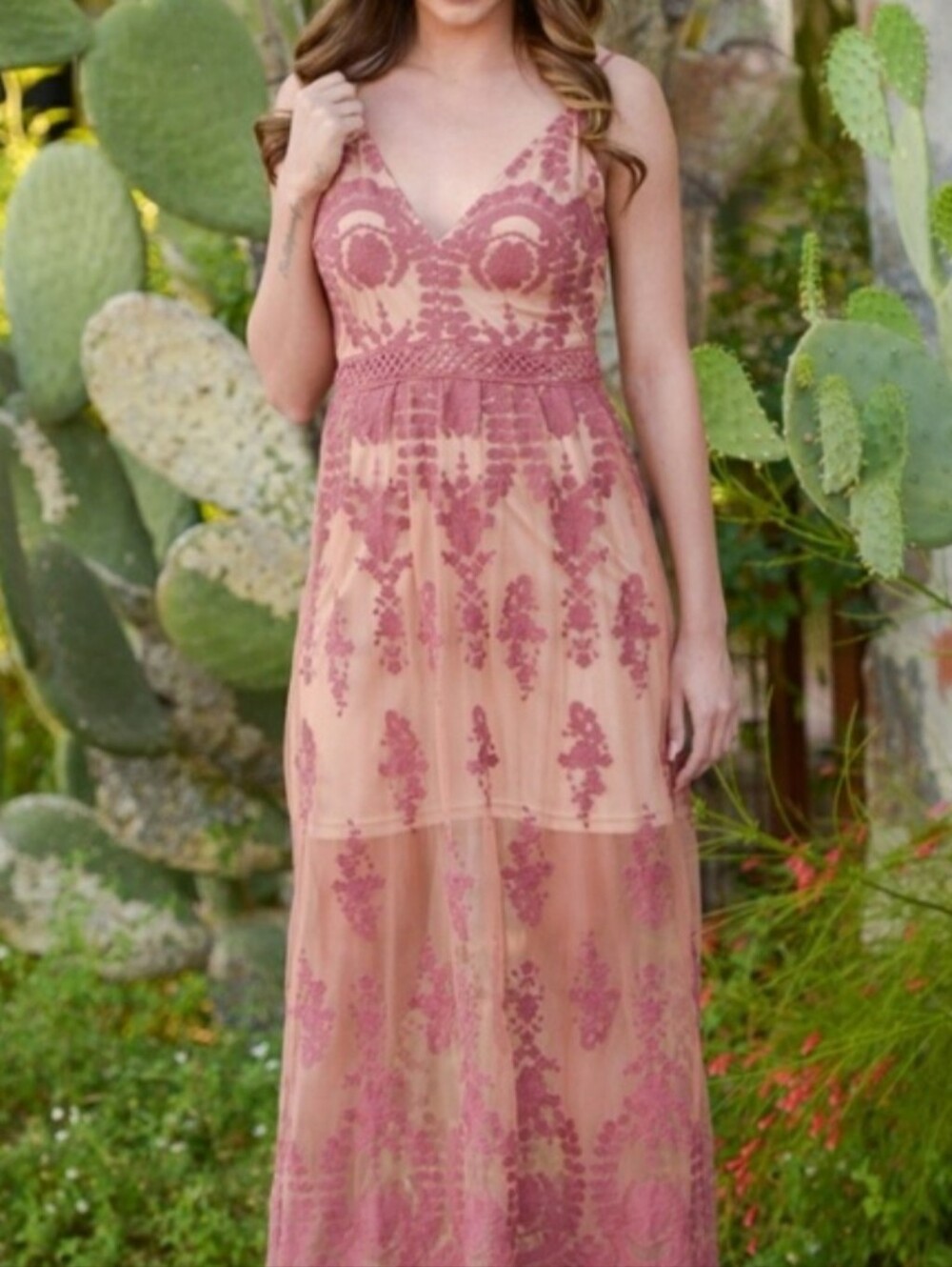 NWT Dress Forum Embroidered Pink Maxi Dress